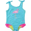 Rufflebutts Babies'  Toddler Girls Upf50+ Tie Shoulder One Piece In Neon Flamingo Dot