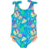 Rufflebutts Babies'  Toddler Girls Upf50+ Tie Shoulder One Piece In Neon Tiki Vibes