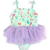 Rufflebutts Toddler Girls Upf50+ Tulle Skirted One Piece In Mermaid Princess