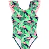 Rufflebutts Toddler Girls V-back One Piece In Flamingo Frenzy