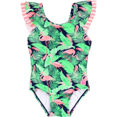 Rufflebutts Babies'  Toddler Girls V-back One Piece In Flamingo Frenzy