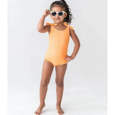 Rufflebutts Kids' Toddler Polka Dot Shoulder Tie One Piece Swimsuit In Melon/white In Orange