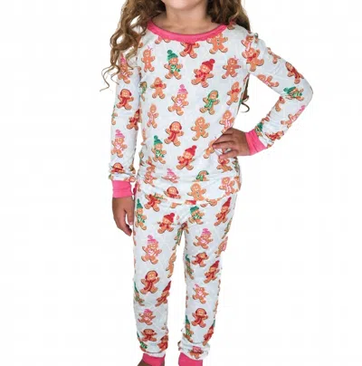 Rufflebutts Kids' Toddler Softsnooze Ruffle Long Sleeve Pajama Set With Signature Rear Ruffles In Pink Gingerbread Bud