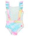 Rufflebutts Kids' Toddler Upf50+ Pinafore One Piece In Rainbow Tie Dye