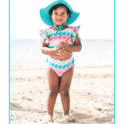 Rufflebutts Kids' Toddlers Mermaid Tankini Two-piece Swimsuit In Aqua/purple/pink In Brown