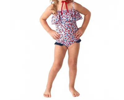 Rufflebutts Kids' Toddlers Single Ruffle Swimsuit In Red, White And Blue In Multi