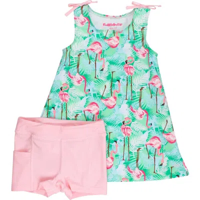 Rufflebutts Kids'  Upf50+ Active A-line Bow Dress & Bike Short Set In Green