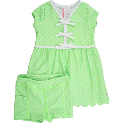 Rufflebutts Kids'  Upf50+ Active Short Sleeve Bow Dress & Bike Short Set In Green