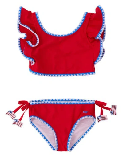 Rufflebutts Kids'  Upf50+ Crochet Detail Butterfly Tankini 2-piece Swimsuit In Red