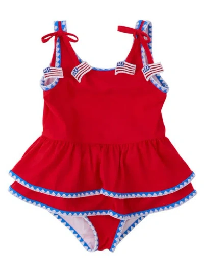 Rufflebutts Kids'  Upf50+ Crochet Detail Peplum One Piece Swimsuit In Red