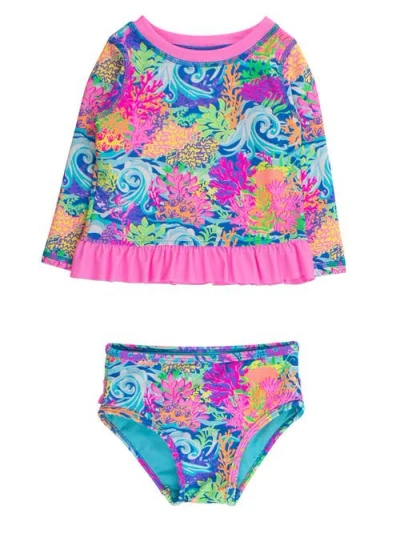 Rufflebutts Kids'  Upf50 Long Sleeve Rash Guard Bikini In Multi