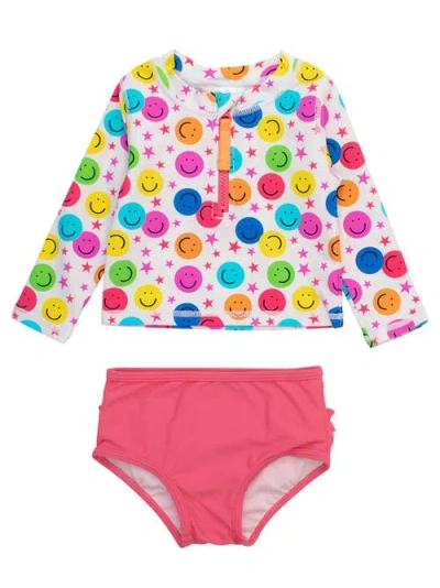 Rufflebutts Baby Girls Upf50+ Long Sleeve Zipper Rash Guard 2-piece