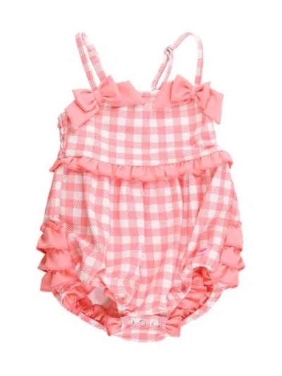 Rufflebutts Babies'  Upf50+ One Piece Bow Bubble Romper Swimsuit In Red
