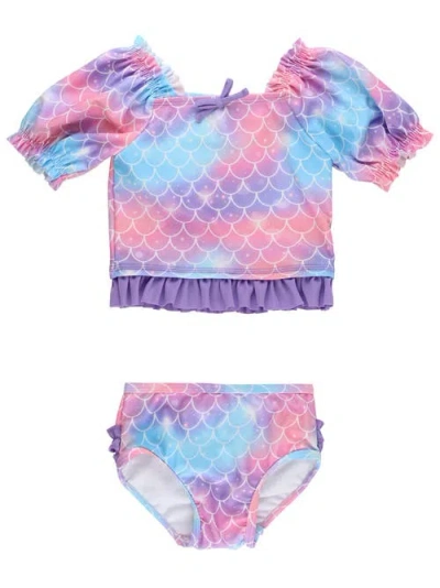 Rufflebutts Babies'  Upf50+ Puff Sleeve Ruffle Tankini 2-piece Swimsuit In Multi