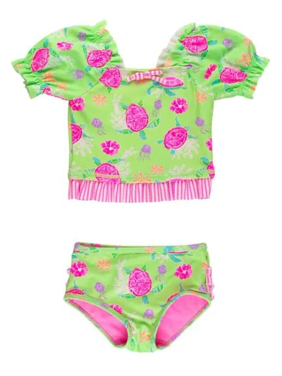 Rufflebutts Kids'  Upf50+ Puff Sleeve Ruffle Tankini 2-piece Swimsuit In Multi