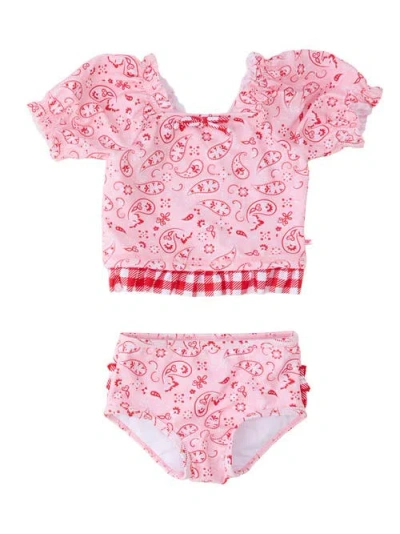 Rufflebutts Babies'  Upf50+ Puff Sleeve Ruffle Tankini 2-piece Swimsuit In Pink