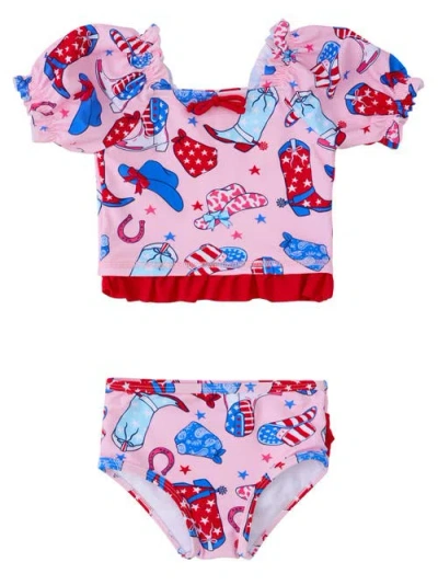 Rufflebutts Kids'  Upf50+ Puff Sleeve Ruffle Tankini 2-piece Swimsuit In Multi