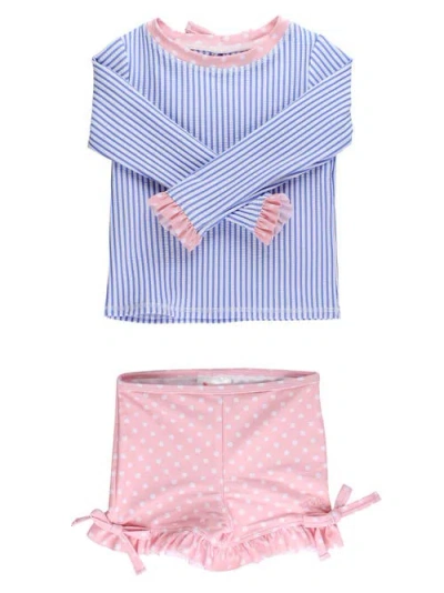 Rufflebutts Kids'  Upf50+ Seersucker Long Sleeve Rash Guard Ruffle Shorts 2-piece Swimsuit In Blue