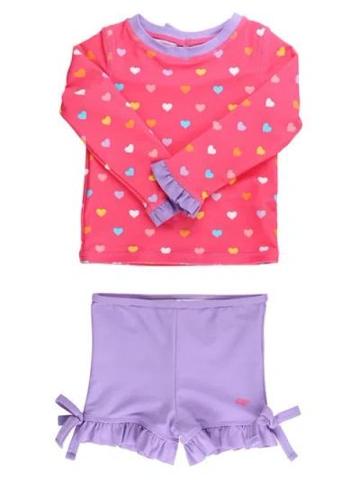 Rufflebutts Kids'  Upf50+ Seersucker Long Sleeve Rash Guard Ruffle Shorts 2-piece Swimsuit In Multi