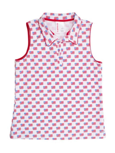 Rufflebutts Upf50+ Sleeveless Polo Active Top In Freedom Flags