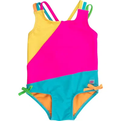 Rufflebutts Kids'  Upf50+ Sun Protected Color Block Cross-back One Piece Swimsuit In Multi