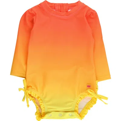 Rufflebutts Babies'  Upf50+ Sun Protected Neon Long Sleeve One Piece Rash Guard Swimsuit, With Signature Rear In Multi