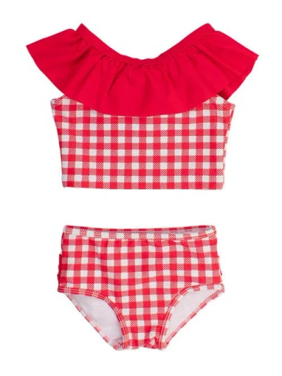 Rufflebutts Kids'  Upf50 Sun Protected Ruffle Tankini In Red