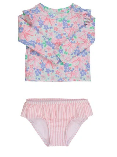 Rufflebutts Kids'  Upf50 Sun Protected Skirted Flutter Long Sleeve Rash Guard Bikini In Pink