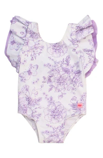 Rufflebutts Babies'  Wisteria Butterfly Garden One-piece Swimsuit In Purple