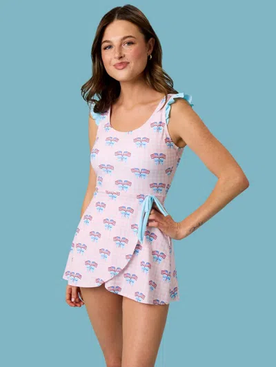 Rufflebutts Women's Patriotic Wrap Skirt Swimsuit In Pink