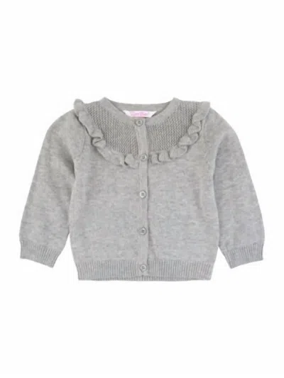 Rufflebutts Women's Sweater Knit Ruffle Trim Cardigan In Heather Gray In Grey