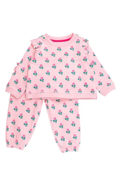 Rufflebutts Babies'  Zinnia Meadows Cotton Sweatshirt & Sweatpants Set In Pink