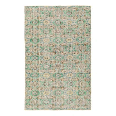 Rug & Kilim 1960s Hand-knotted Distressed Vintage Rug In Green, Beige-brown Floral Pattern In Green,beige,brown