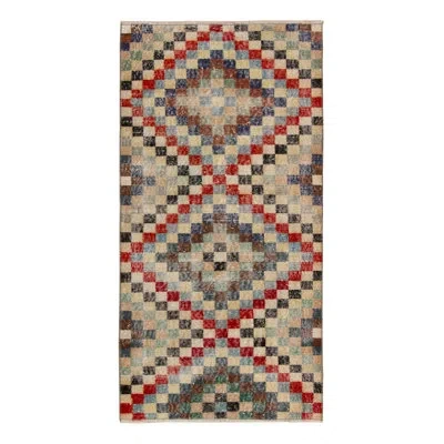 Rug & Kilim 1960s Hand-knotted Vintage Distressed Rug In Beige-brown, Geometric Pattern In Beige,brown,red,black