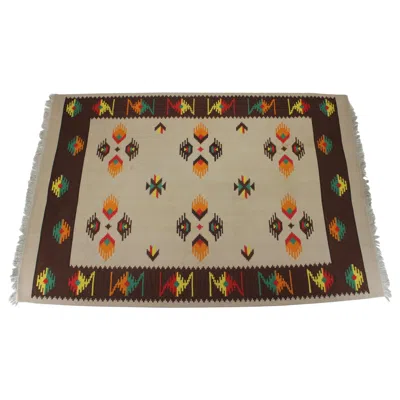 Pre-owned Rug & Kilim 1960s Large Midcentury Wool Kilim Rug In Brown