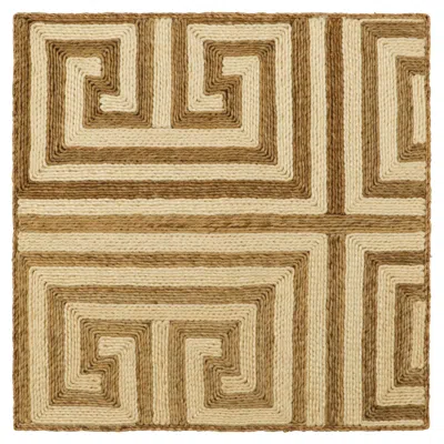 Pre-owned Rug & Kilim 's Abaca Custom Rug Sample, Beige-brown Greek Key Geometric Patterns