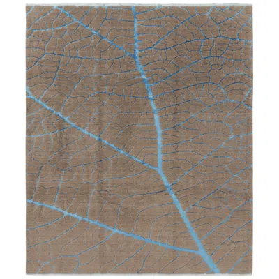 Pre-owned Rug & Kilim 's Abstract Rug In Beige-brown With Blue Geometric Patterns