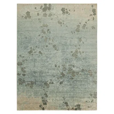 Pre-owned Rug & Kilim 's Abstract Rug In Blue And Gray With Floral Pattern