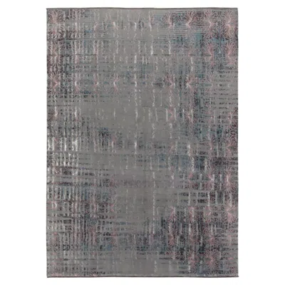 Pre-owned Rug & Kilim 's Abstract Rug In Blue And Grey, Subdued Pink Floral Patterns
