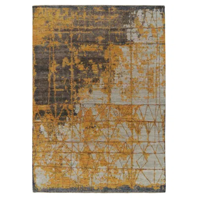 Pre-owned Rug & Kilim 's Abstract Rug In Gold, Grey And Blue Layered Patterns In Gray