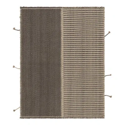 Rug & Kilim 's Accent Kilim, Square Rug With Textural Gray And Beige Stripes In Brown;beige;white;silver;gray;cream