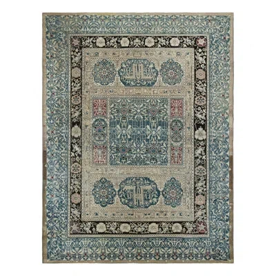 Rug & Kilim Antique Agra Rug In Beige And Teal With Floral Patterns, From  In Blue;black;brown;red;beige