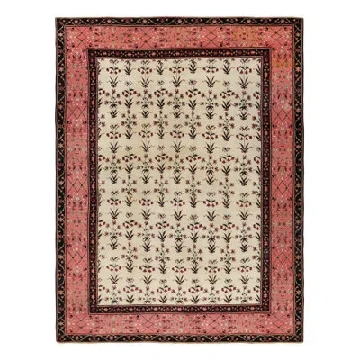Rug & Kilim Antique Agra Rug In Cream With Red Floral Patterns |  In Black;red;cream