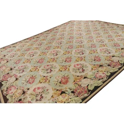Rug & Kilim Antique Bessarabian Kilim In Light Green With Floral Patterns |  In Brown;beige;pink;green
