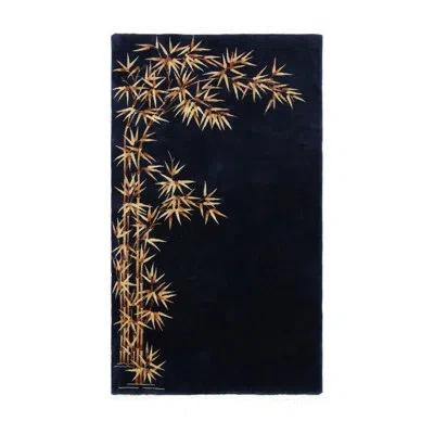 Rug & Kilim Antique Chinese Art Deco Rug, Midnight Blue With Bamboo Patterns -  In Blue;brown;beige;gold
