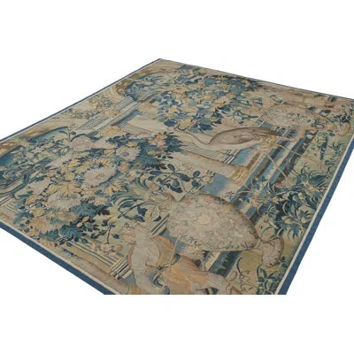 Rug & Kilim Antique Flemish Verdure Pictorial Tapestry In Blue And Cream Tones -  In Blue;brown;beige;yellow;white;cream