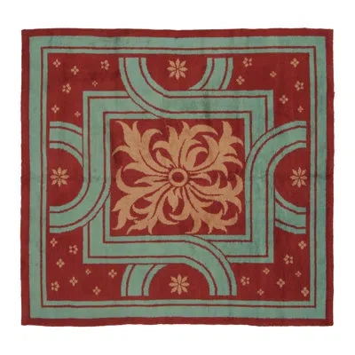 Rug & Kilim Antique French Art Deco Rug In Red And Blue With Floral Medallion-  In Red,blue,beige,brown