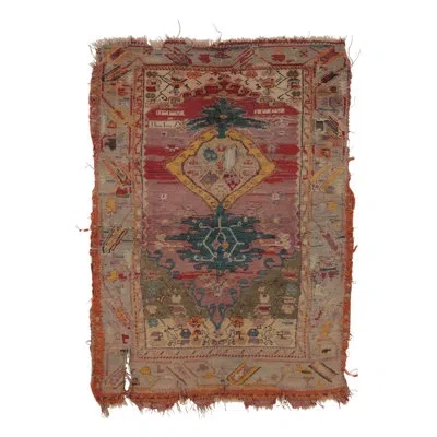 Rug & Kilim Antique Ghiordes Tapestry In Bold Ruby And Sapphire Tribal Medallions -  In Brown;red;beige;orange