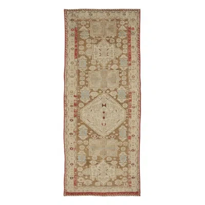 Rug & Kilim Antique Karabagh Runner In Beige And Cream Geometric Medallion - Rug And Kilim In Gold