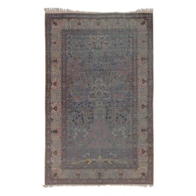 Rug & Kilim Antique Kashan  Silk Runner With All-over Floral Pattern -  In Silver,burgundy,navy Blue,chocolate Brown
